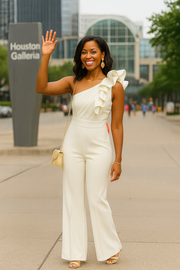 Ivory One Shoulder Ruffle Jumpsuit
