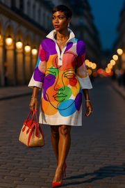 Color Figure Printed Mini Dresses