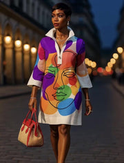 Color Figure Printed Mini Dresses