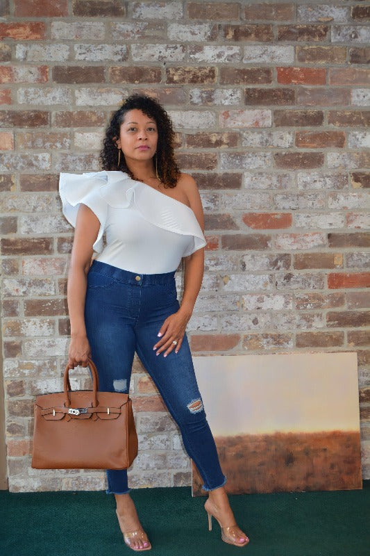 RUFFLE COLLARED ONE SHOULDER BODYSUIT - I See U Boutique