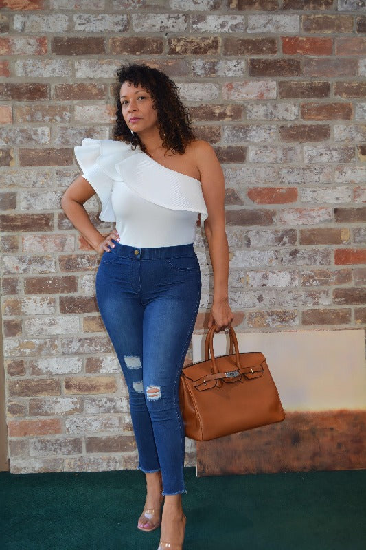 RUFFLE COLLARED ONE SHOULDER BODYSUIT - I See U Boutique