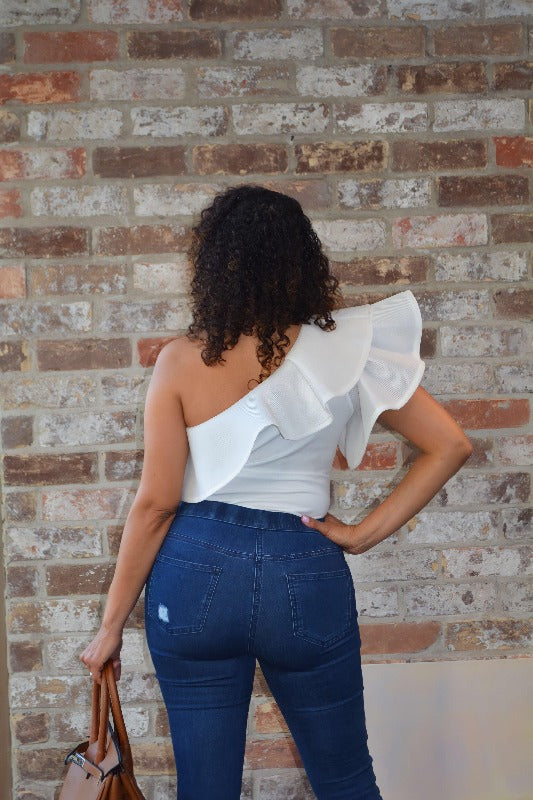 RUFFLE COLLARED ONE SHOULDER BODYSUIT - I See U Boutique