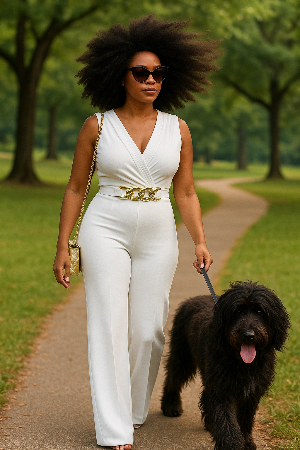 Elegant all White Gold Belt Jumpsuit