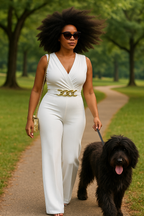 Elegant all White Gold Belt Jumpsuit