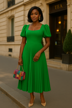 Lantern Sleeve Pleated Dress