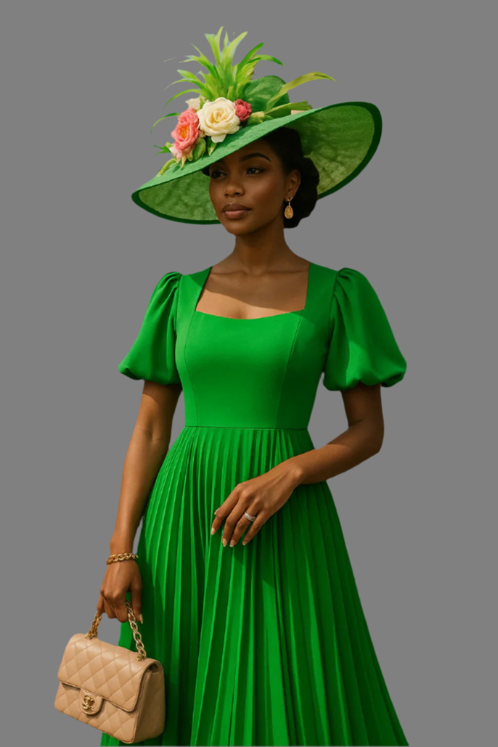 Lantern Sleeve Pleated Dress