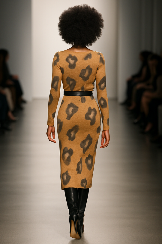 Golden Leopard Knit Midi Dress