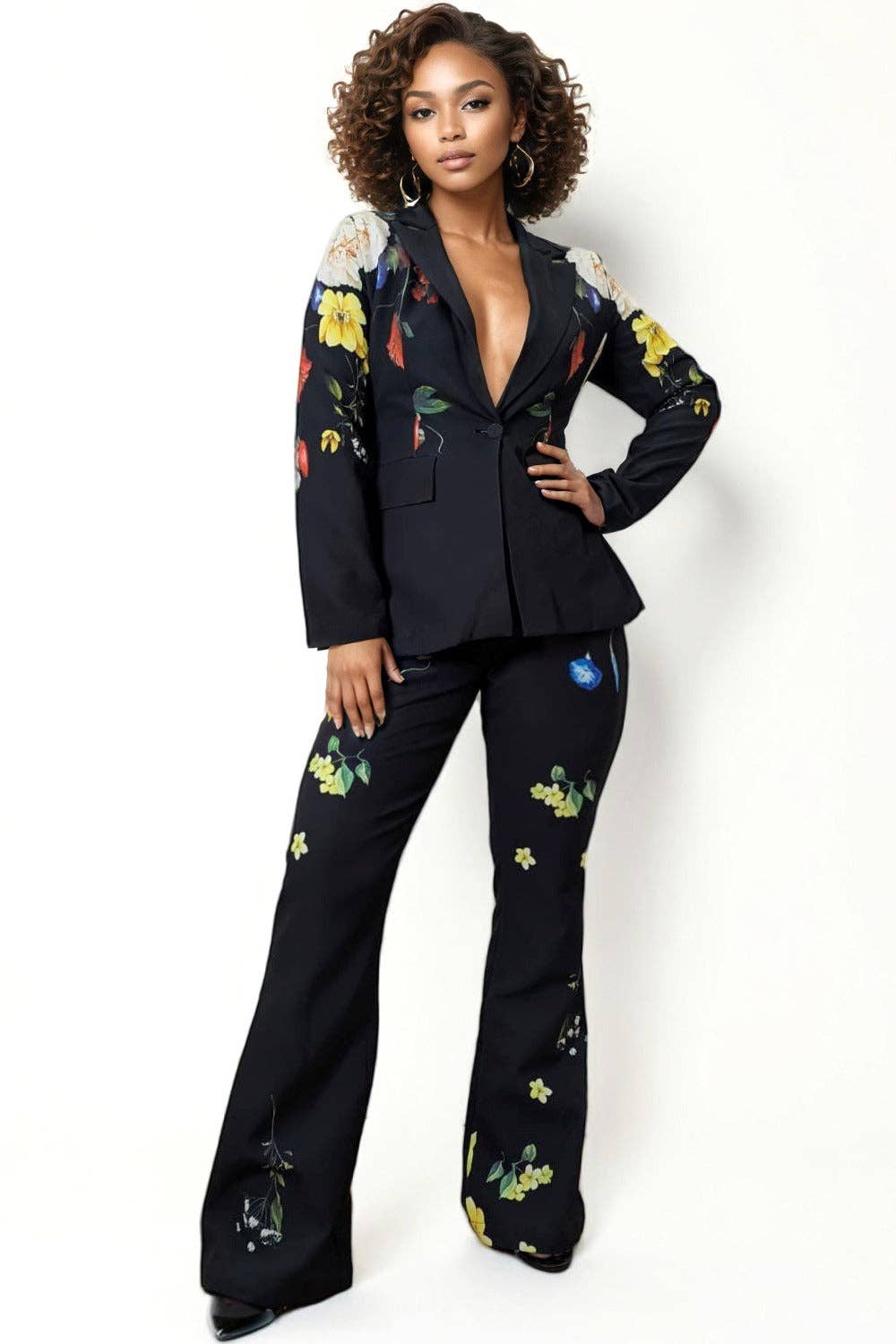 GF1198 FITTED FLORAL JACKET / PANT SET