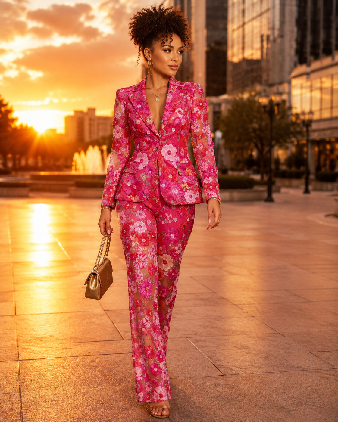 PS8 3D Floral Embroidered Blazer Pants Suit Women