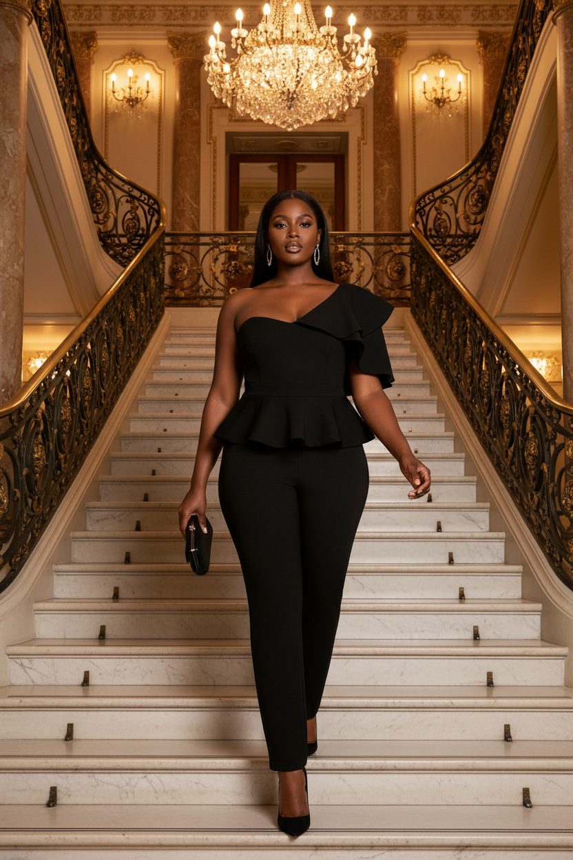 Midnight Ruffle Peplum Jumpsuit