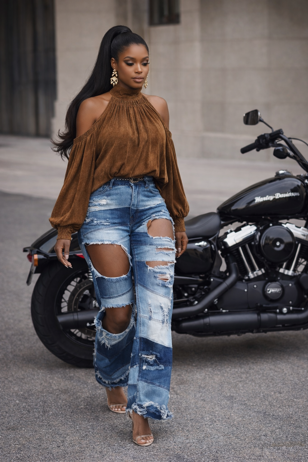 Destruction Two-Tone Flare Jeans