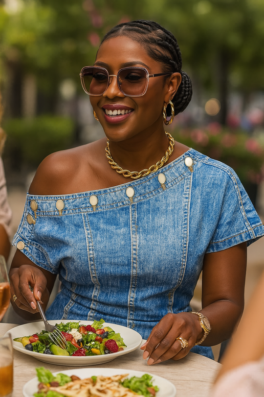 DENIM PRINT MIDI DRESS