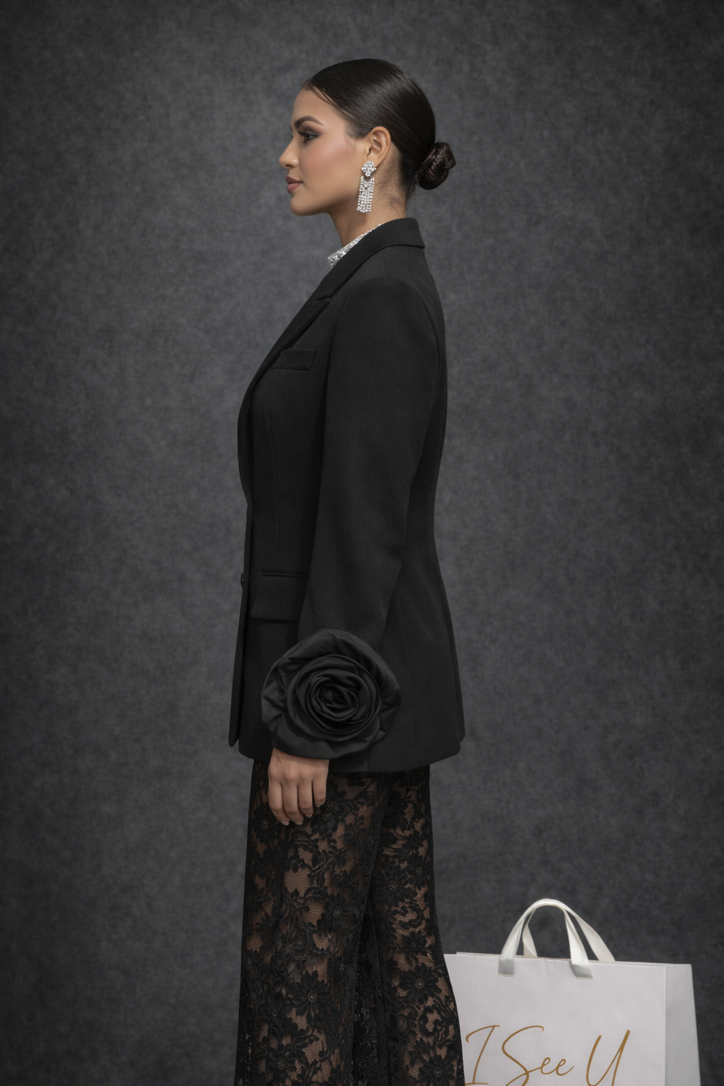 Double Brested Flower Sleeve Blazer