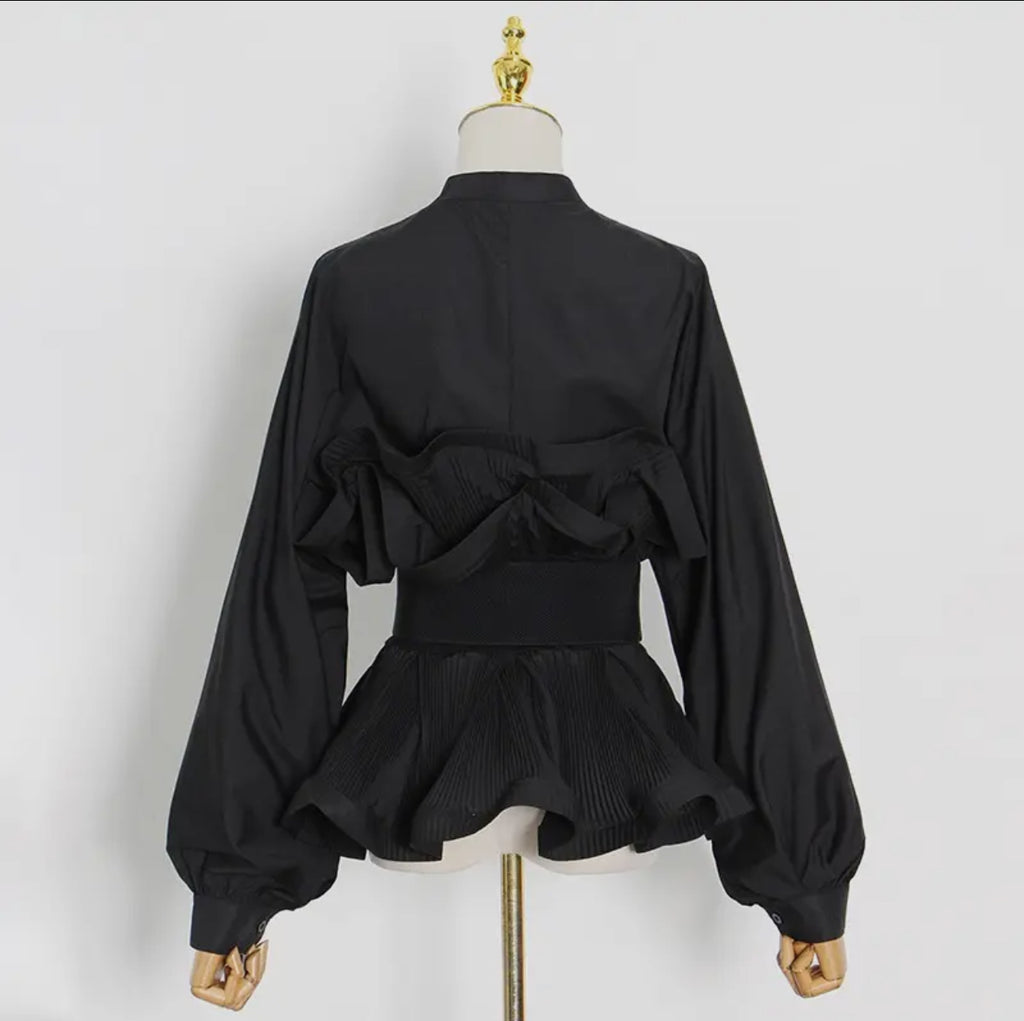 Ruffle Statement Belted Blouse