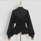 Ruffle Statement Belted Blouse