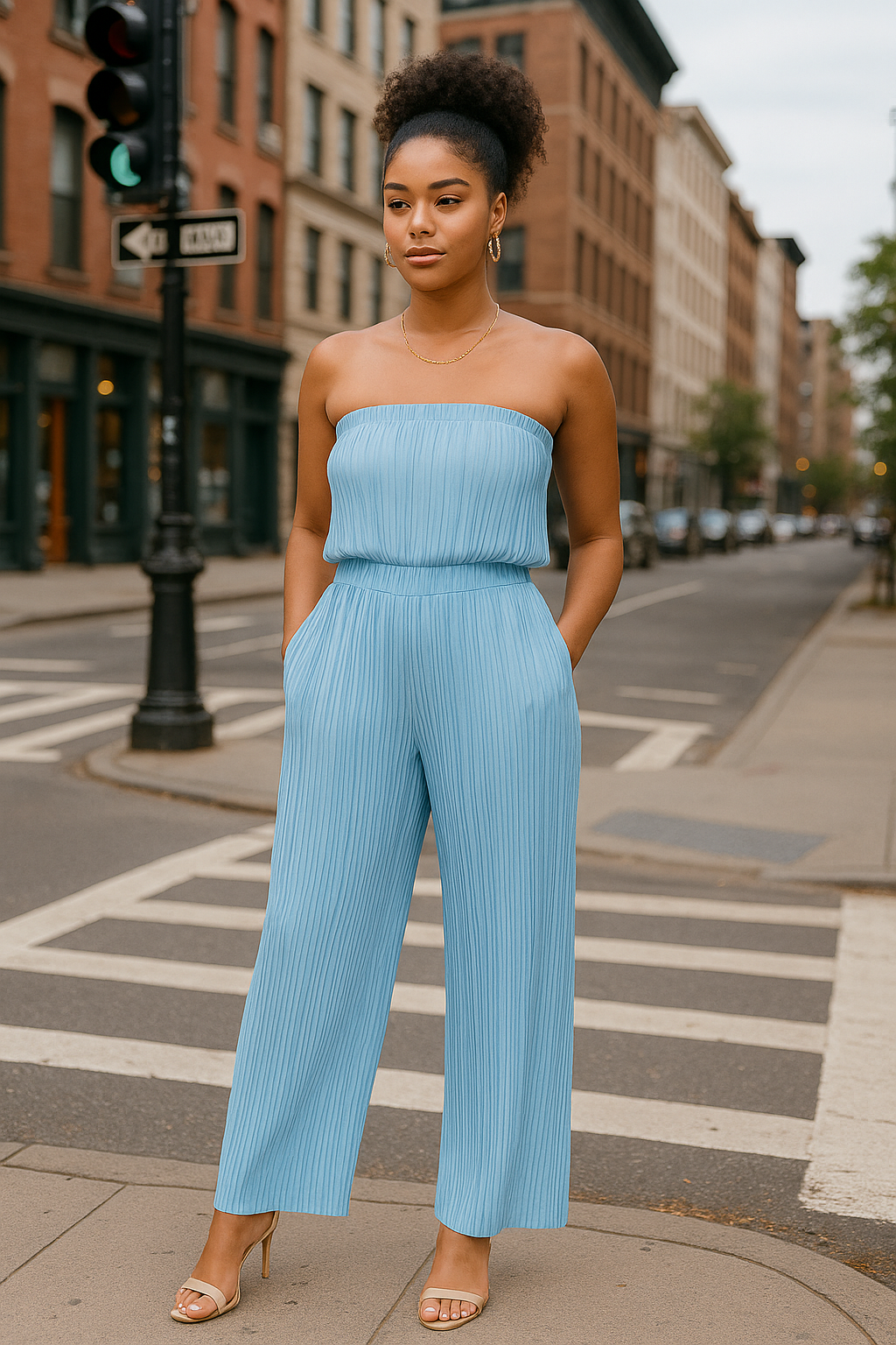 Pleated Strapless Wide-Leg Jumpsuit