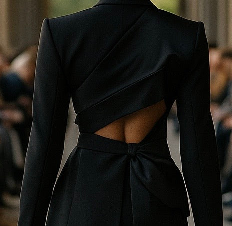V-Neck Bowknot Lace-Up Waist Suit Jacket – Black Elegance Edition