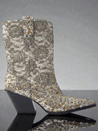 Zirenne Studded Floral Brocade Western Booties AZALEA WANG