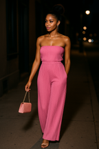 Pleated Strapless Wide-Leg Jumpsuit