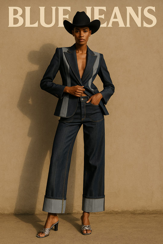 Western Luxe Denim Pants – Deep Blue