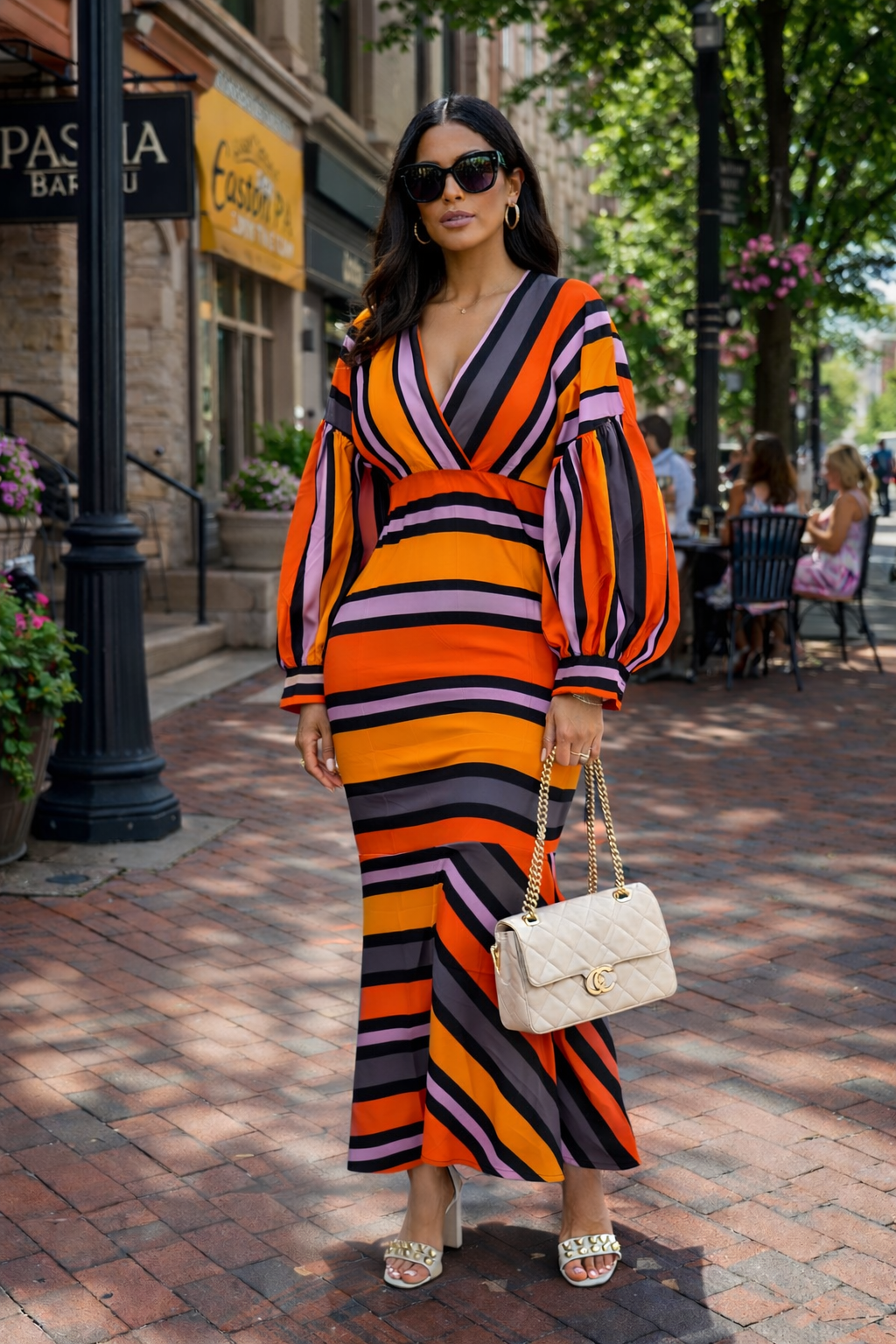 orange and blue striped maxi dress Blue Orange Bold Stripe Dress S