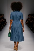 Chambray Tiered Shirt Dress