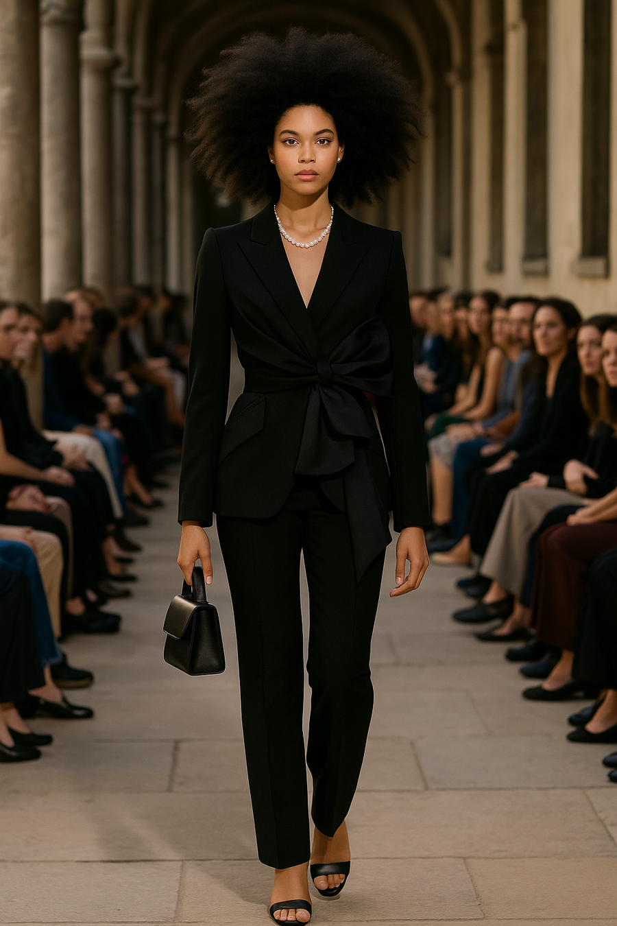 V-Neck Bowknot Lace-Up Waist Suit Jacket – Black Elegance Edition