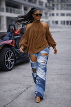 The Camel Luxe Cold-Shoulder Suede Top