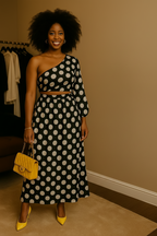Polka Dot Elegance One-Shoulder Dress