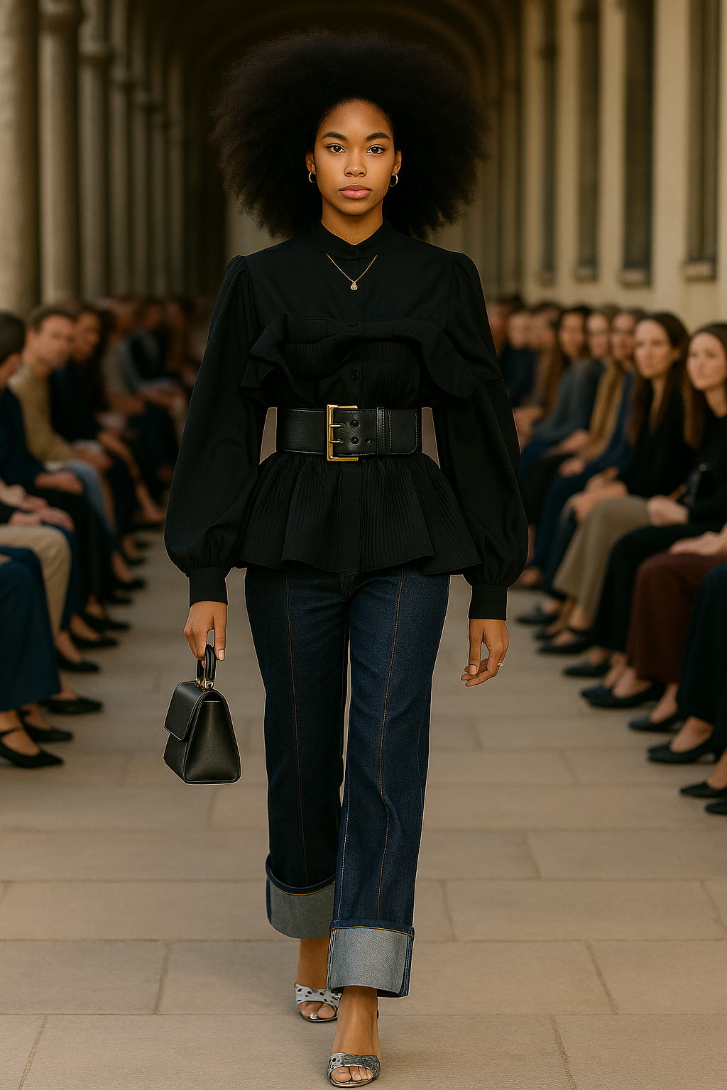 Ruffle Statement Belted Blouse