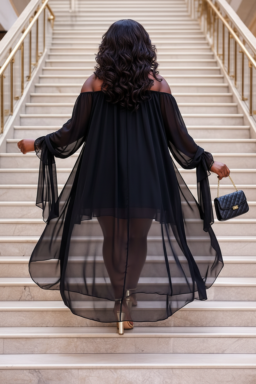 Flowy Chiffon High-Low Off-The-Shoulder Dress