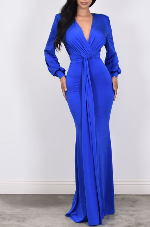Blue Long Sleeve Maxi Dress