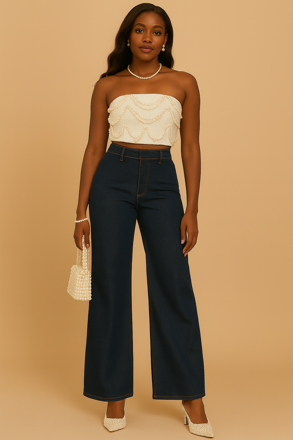 Pearl Fringe Strapless Top