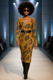 Golden Leopard Knit Midi Dress
