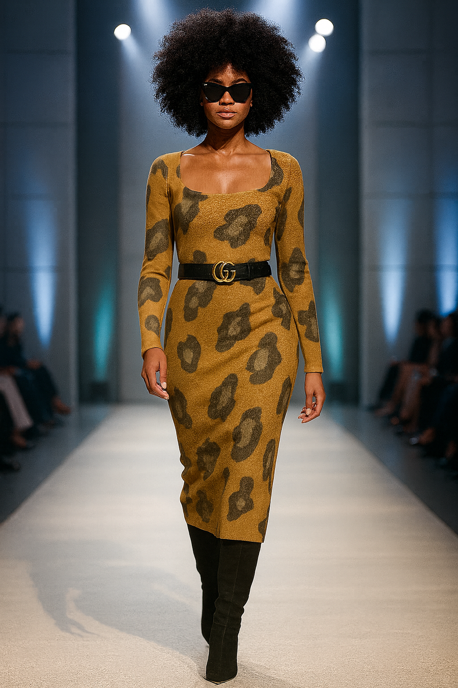 Golden Leopard Knit Midi Dress