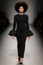 Black Sophisticated Flare-Cuff Gown
