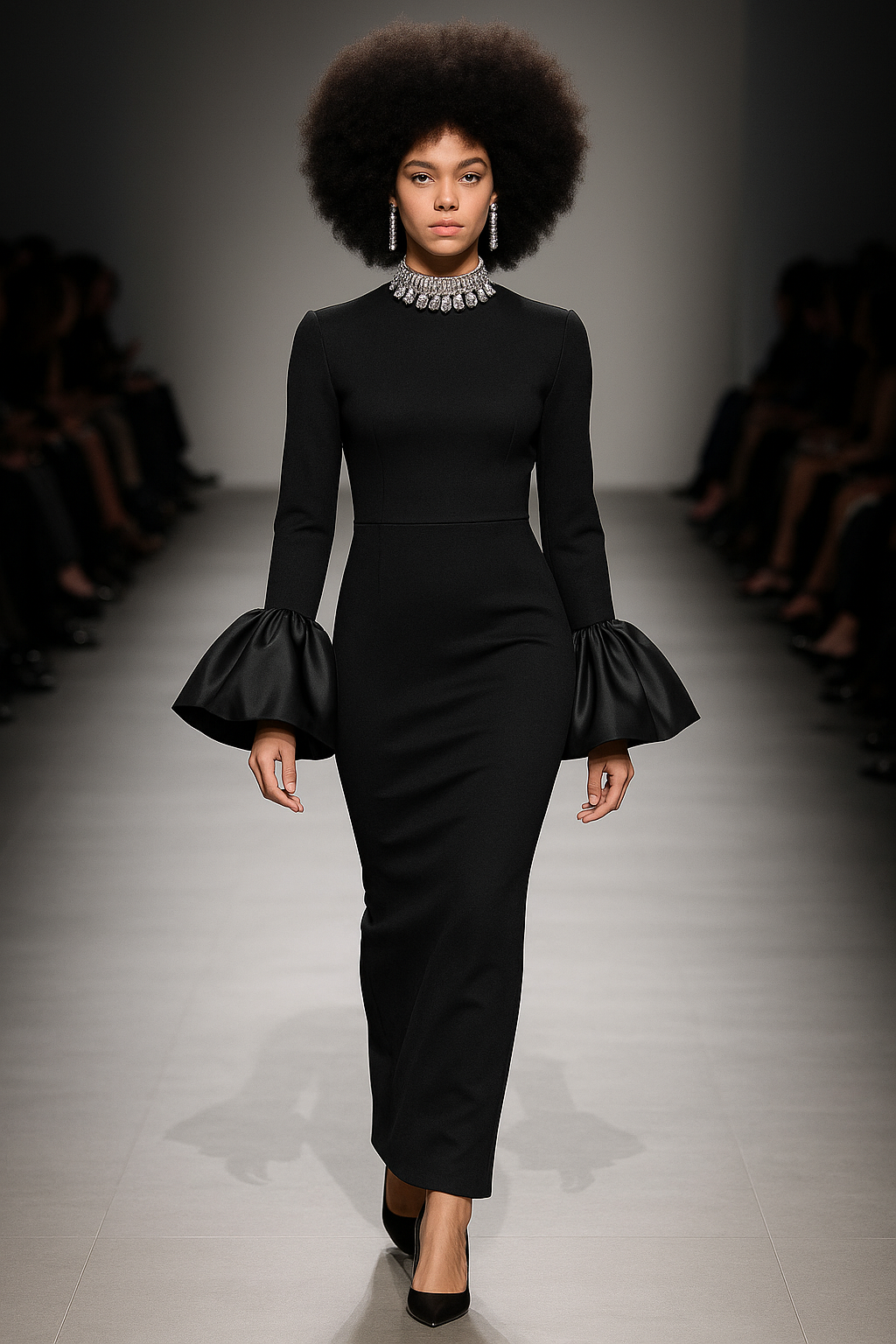 Black Sophisticated Flare-Cuff Gown