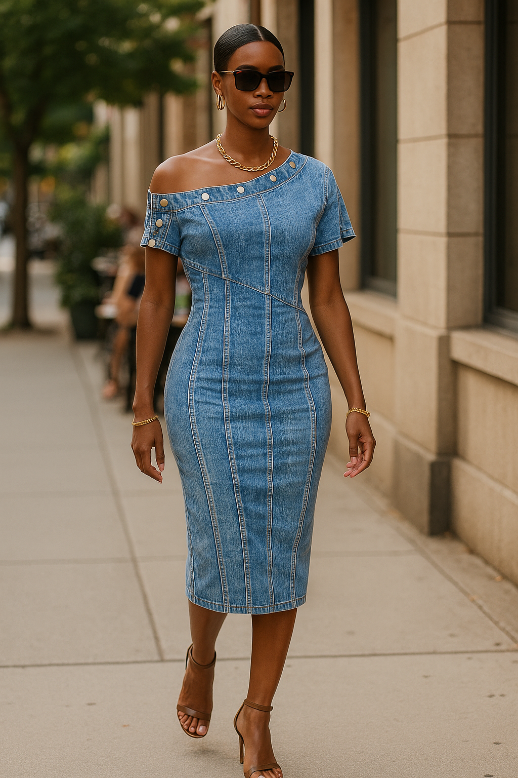 Denim Print Midi Dress