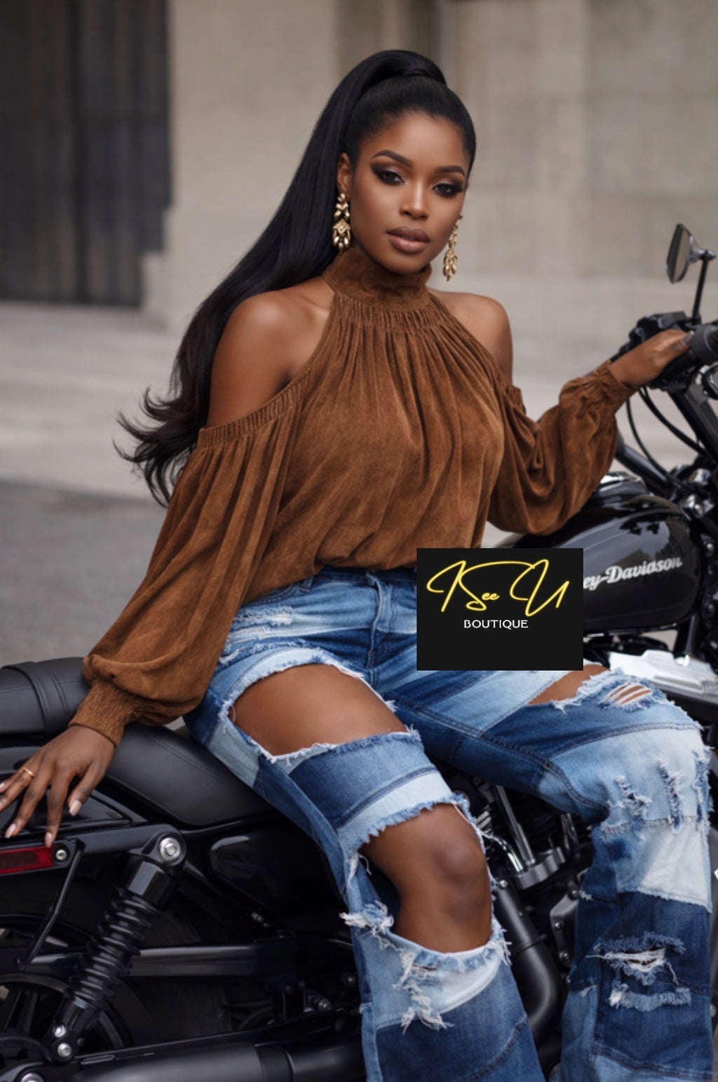 Destruction Two-Tone Flare Jeans