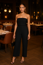 Pleated Strapless Wide-Leg Jumpsuit