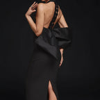 Black Halter Maxi Dress with Satin Bow Detail