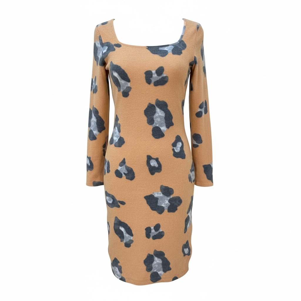 Golden Animal Knit Midi Dress