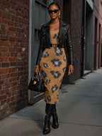 Golden Animal Knit Midi Dress