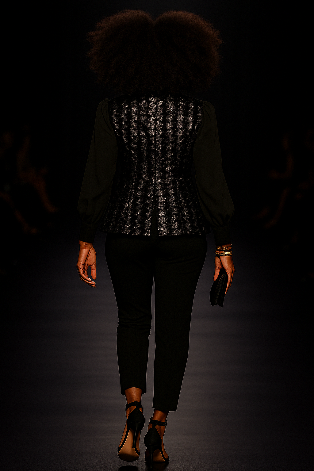 Black Sequin Double-Breasted Blazer with Puff Sleeves