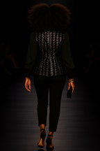 Black Sequin Double-Breasted Blazer with Puff Sleeves