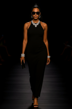 Black Halter Maxi Dress with Satin Bow Detail