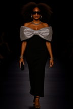 Black Strapless Gown with Metallic Bow Detail