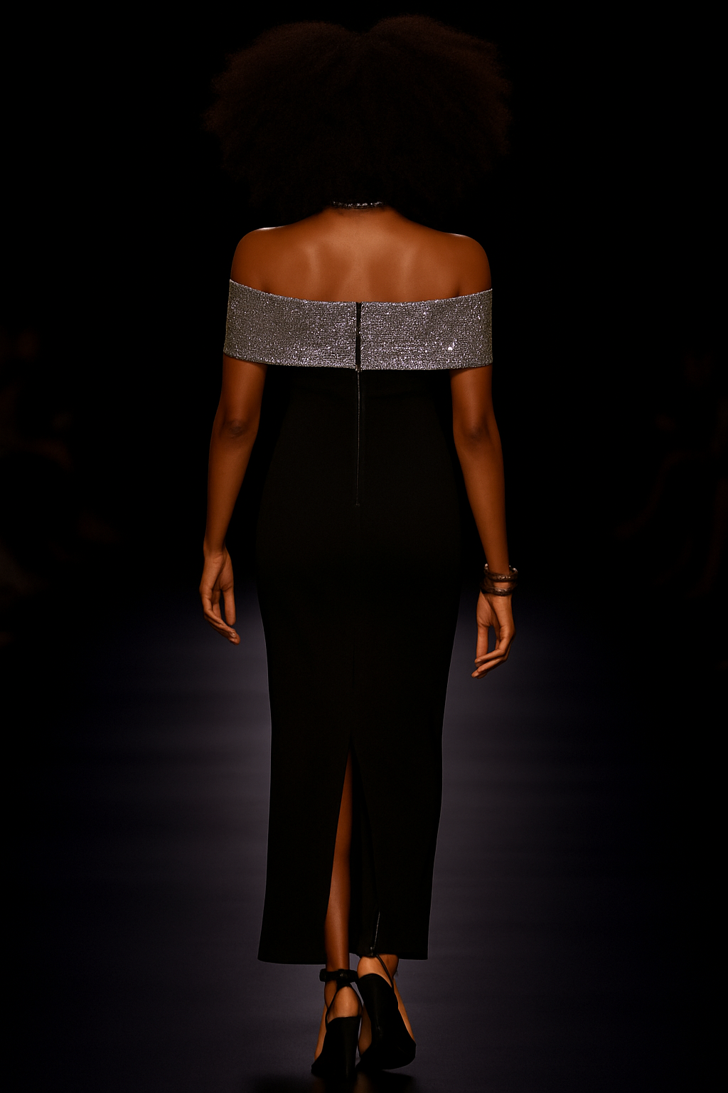 Black Strapless Gown with Metallic Bow Detail