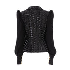 Black Sequin Double-Breasted Blazer with Puff Sleeves