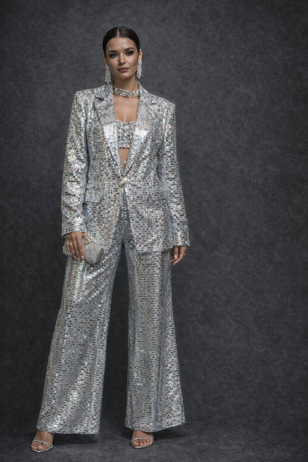 Iridescent Sequin Power Pantsuit